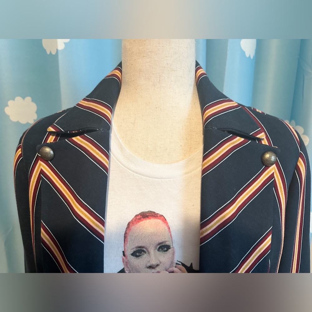Chico's Navy Striped Blazer with Gold Accents - Picture 4 of 6